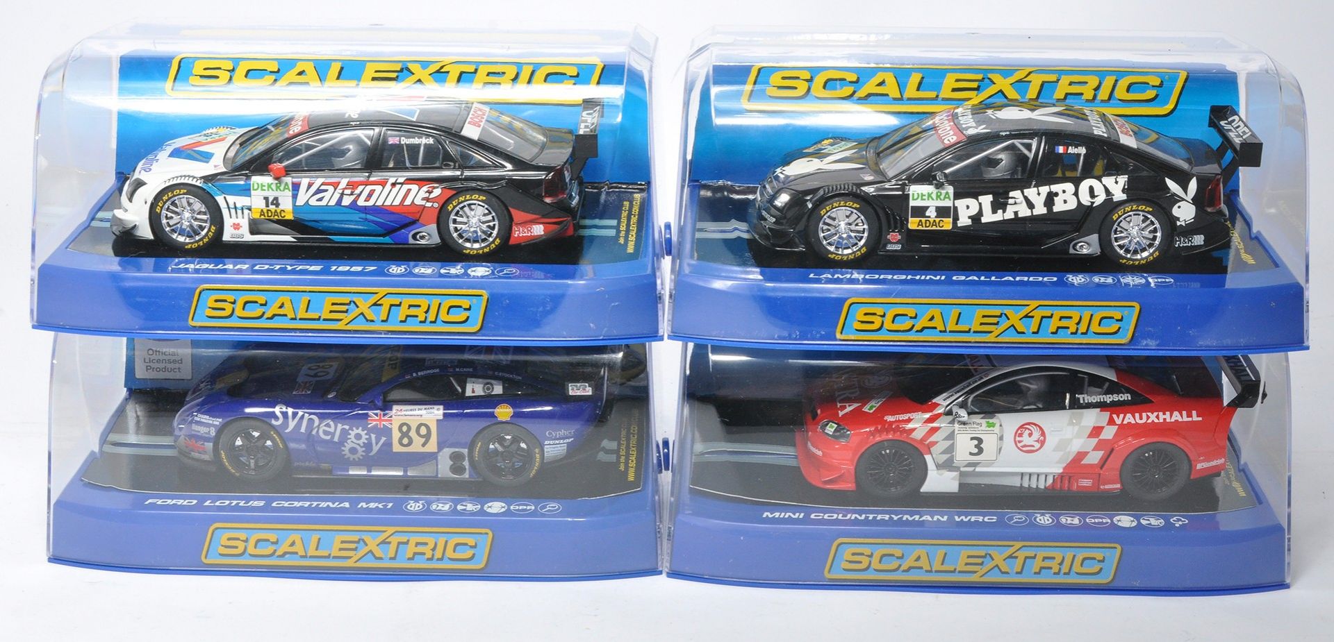 Scalextric slot car issues comprising Ford Lotus Cortina 1964 Neptune Racing Team, Jaguar D-Type