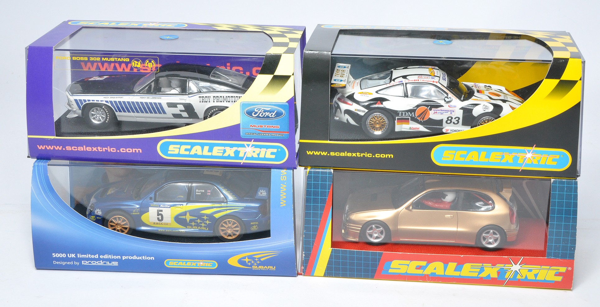 Scalextric slot car issues comprising Toyota Corolla Special Edition 24/1000, Ford Mustang 1971,