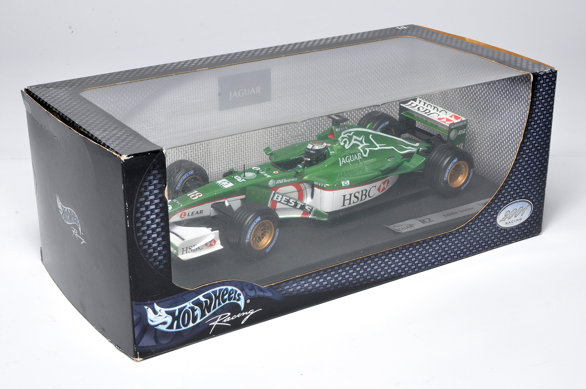 Hot Wheels 1/18 diecast model issue comprising Jaguar Formula One Racing Car, Eddie Irvine. Looks to