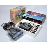 Trio of aircraft radio control flight controller systems, two in boxes as shown.