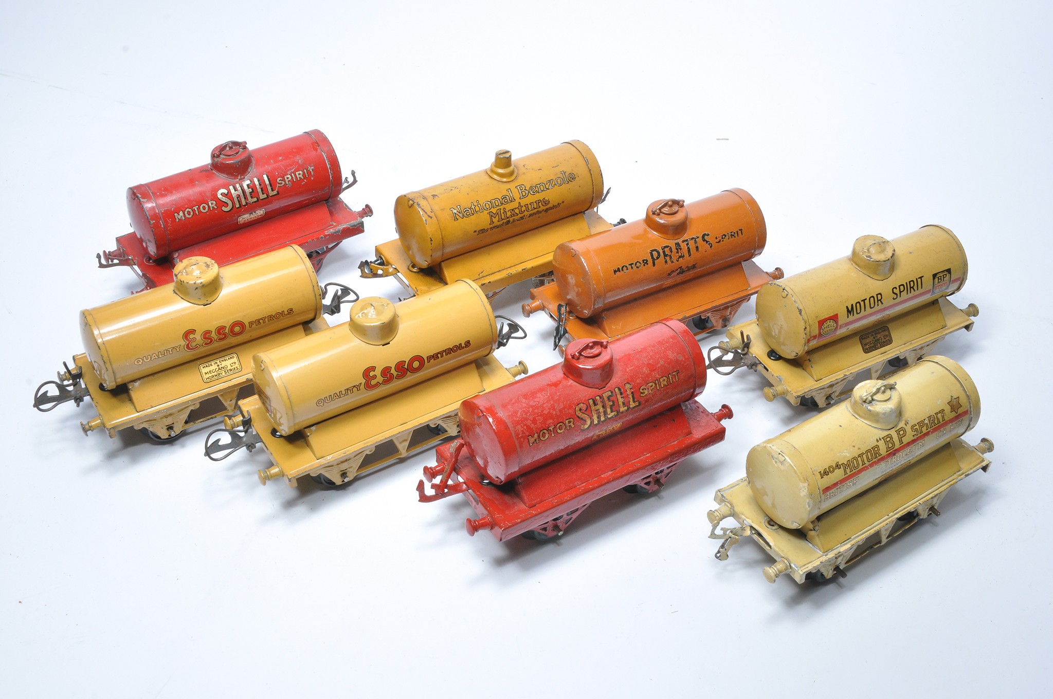 Hornby O Gauge Model Railway group of Eight Tank Wagons with various liveries as shown.