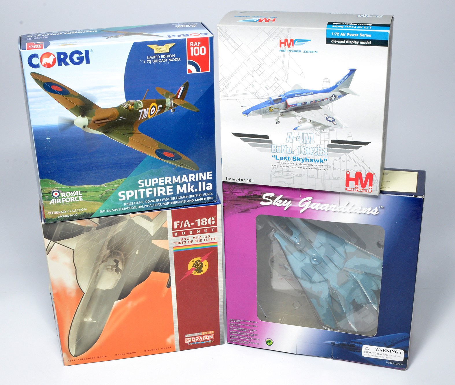 A group of 1/72 diecast model aircraft from Corgi, Hobby Master and others including Spitfire, F/A