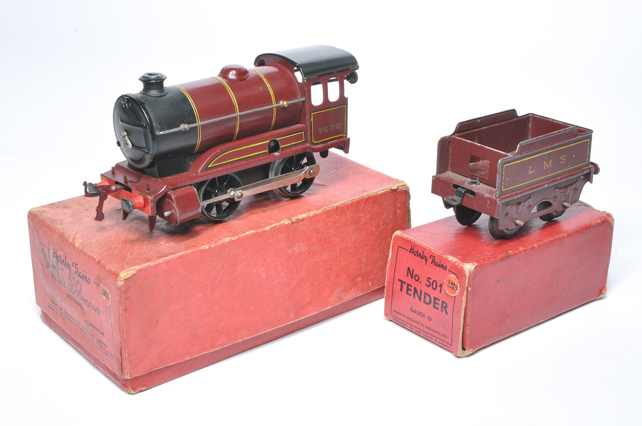 Hornby O Gauge Model Railway issue comprising No. 50 Locomotive LMS 5600 with tender. Displays