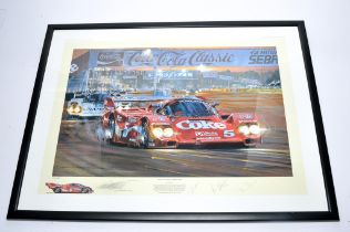 Motorsport Signed Print by Nicholas Watts - Duel at Mulsanne. Approx 82cm x 64cm. Signed by Andy