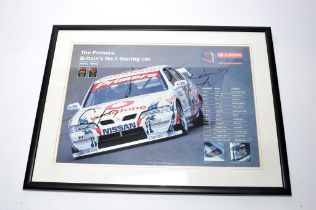 Framed Signed Print of Vodafone Nissan Racing's BTCC 1998 Championsip Car, signed by David Leslie