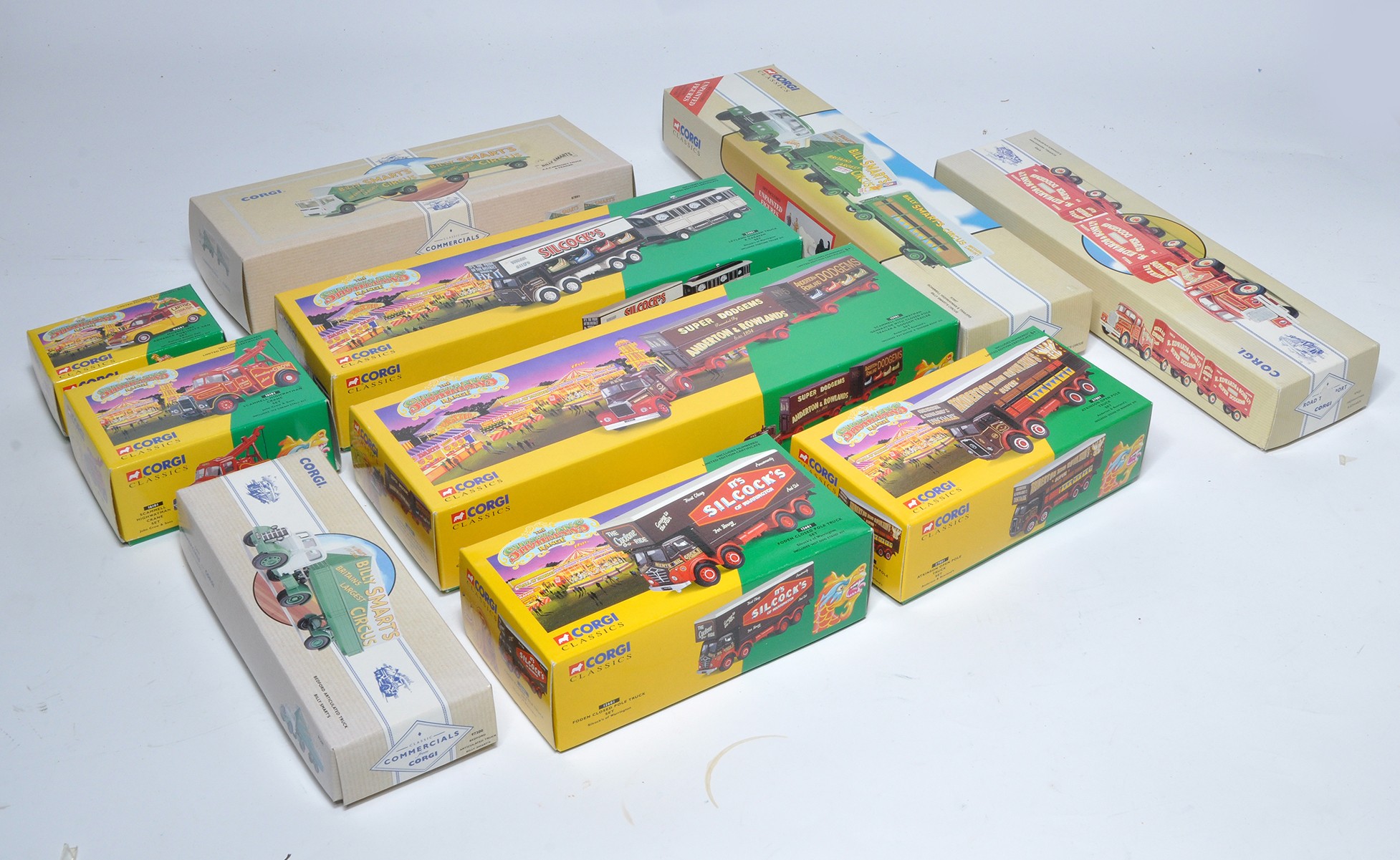 A group of ten Corgi Diecast Model Issues comprising Circus / Showman themed vehicles in various