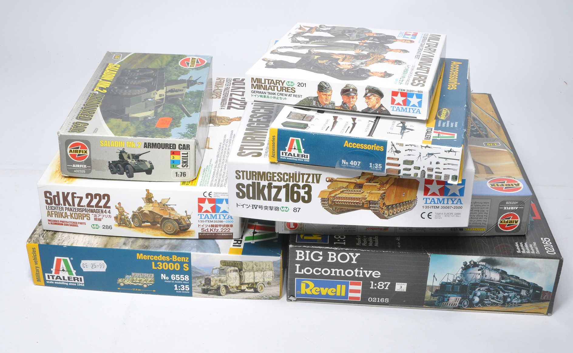 A group of 8 Plastic Model Kits contents sealed in original packaging to include Tamiya 1/35