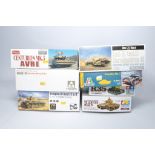 A group of Plastic Tank Model Kits from various makers to include Tamiya R35, Tamiya Valentine MkII,