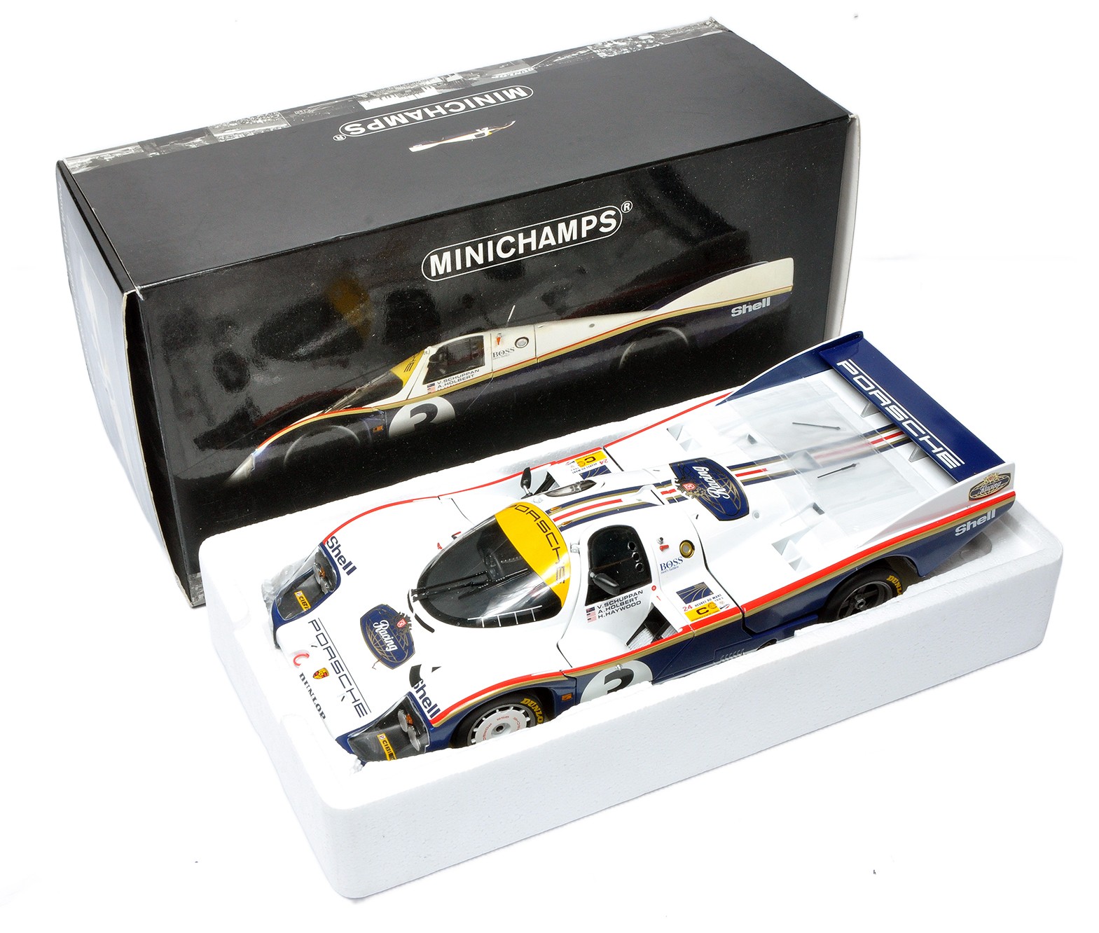 Minichamps 1/18 diecast model issue comprising Porsche 956L 1983 Le Mans Racing Car. Looks to be