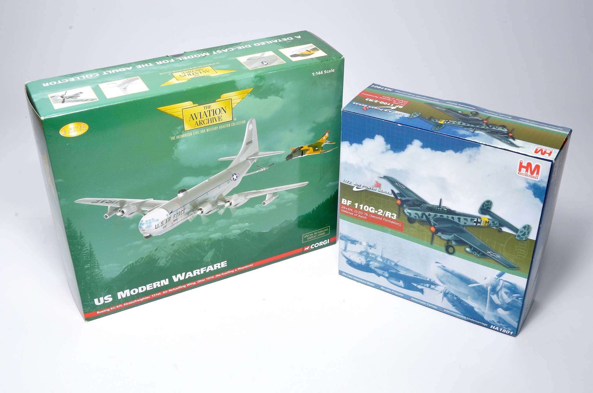 Duo of diecast model aircraft issues comprising Corgi 1/144 Boeing KC97L plus HM BF110G-2/R3. Both