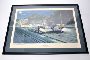 Motorsport Signed Print by Nicholas Watts - Duel at Sunset. Approx 82cm x 64cm. Signed by Bob