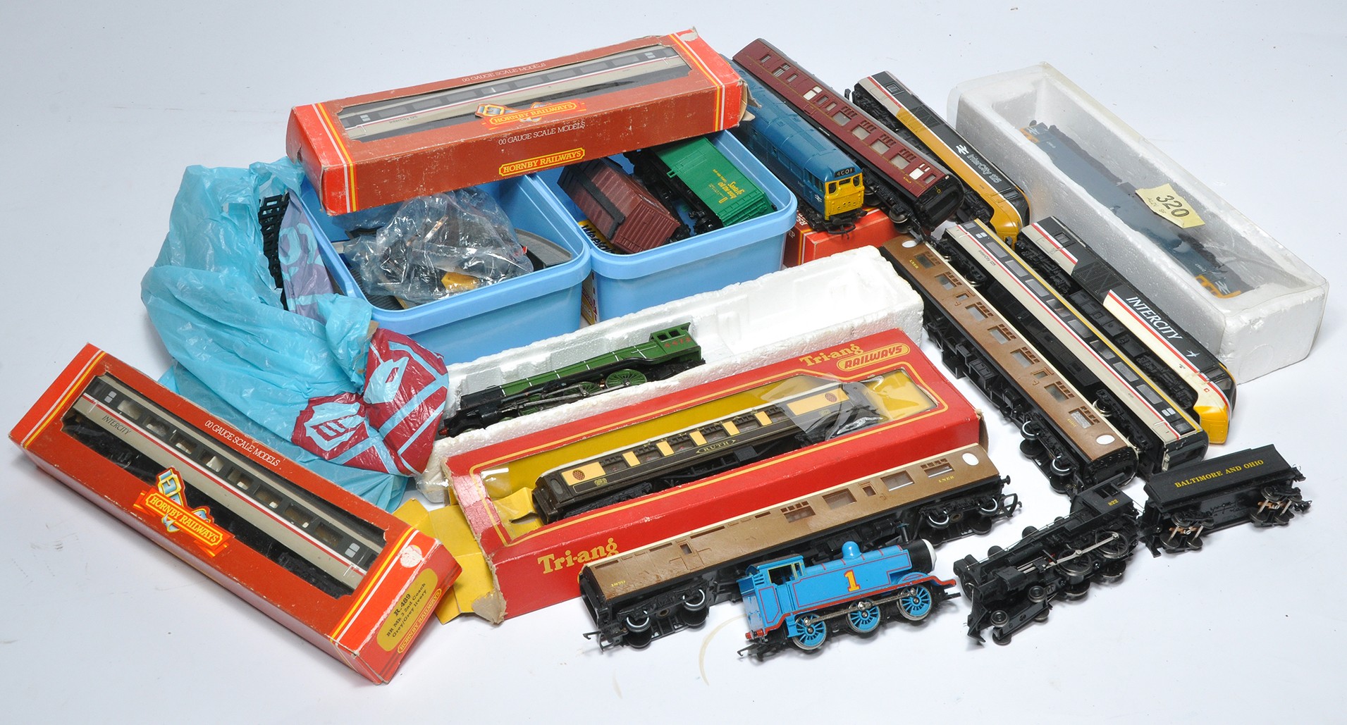 A quantity of model railway items, with signs of use, as shown.