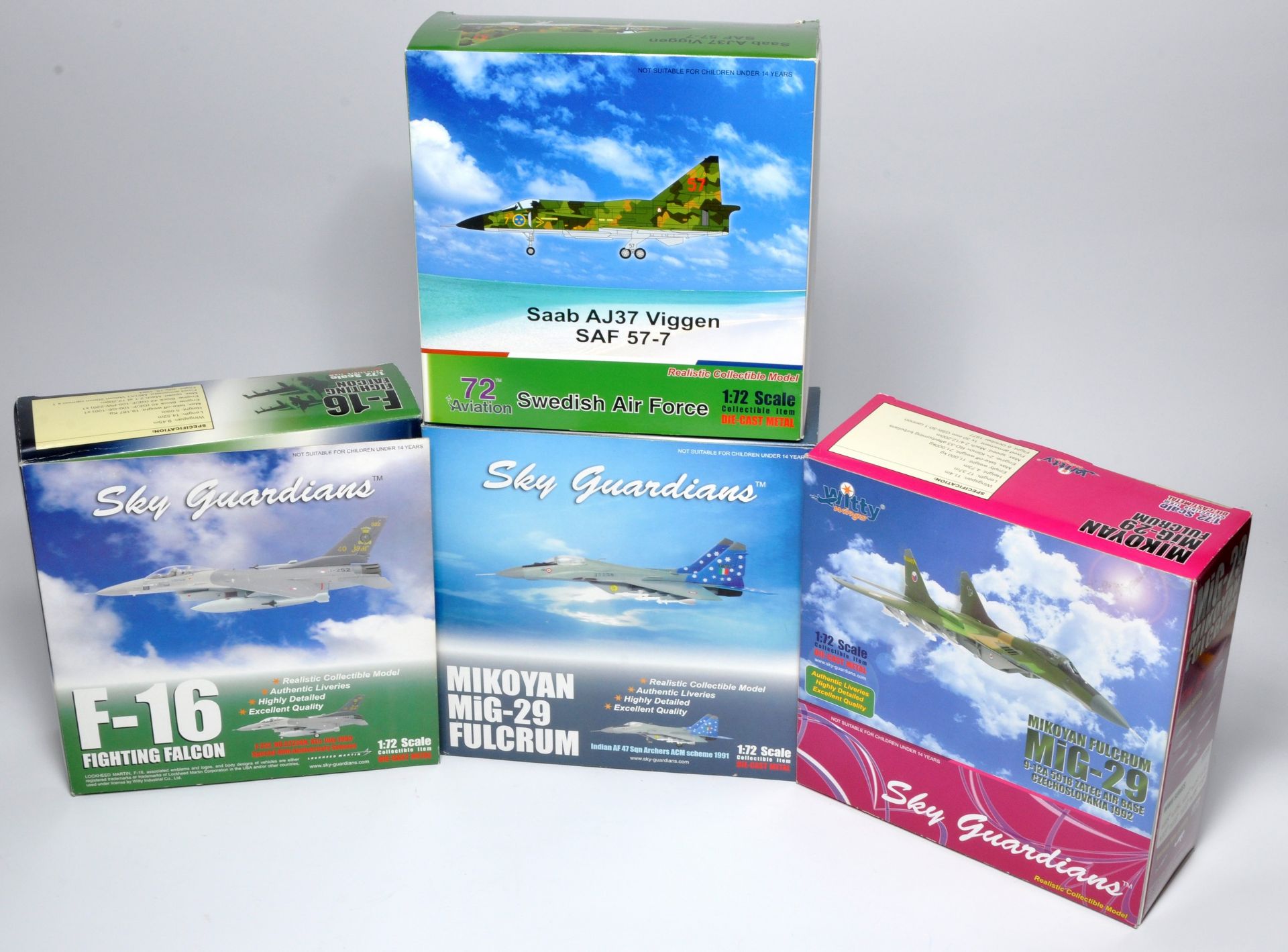 A group of four Sky Guardian 1/72 diecast military aircraft as shown. Displayed with some signs of