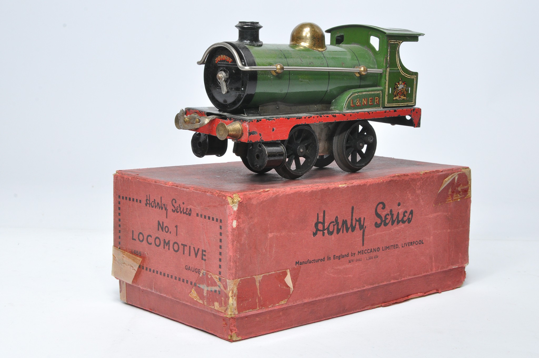 Hornby O Gauge Model Railway comprising L≠R Locomotive. Displays generally fair to good, with box (