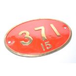 Rhodesian Railways brass cabside numberplate for 1948 Class 15 No. 371 Beyer - Garratt Locomotive (