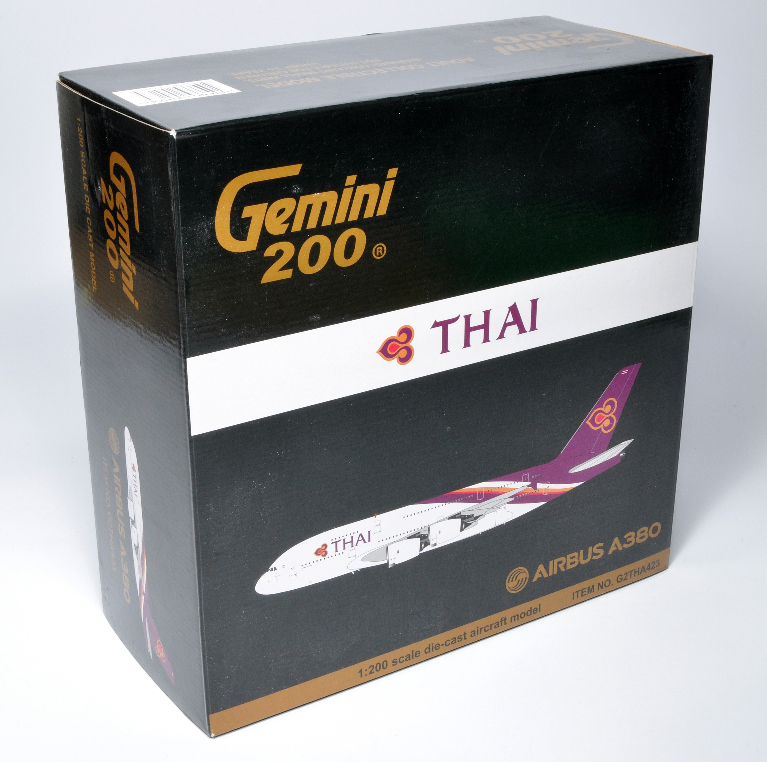 Gemini 1/200 Diecast Model Aircraft Issue comprising No. G2THA423 Airbus A380 Thai. Displayed with