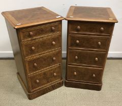 A pair of burr walnut bedside chests in the Victorian manner,