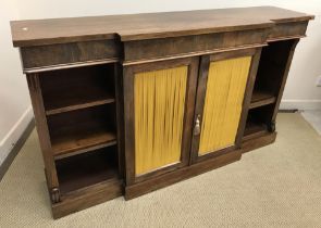 A Victorian rosewood breakfront bookcase cabinet,