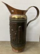 An embossed copper and brass over-sized jug or stick stand 68.