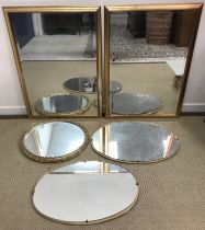 A collection of wall mirrors comprising a pair of modern gilt framed rectangular mirrors, 68.