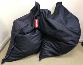 A pair of dark blue denim covered Big Boy bean bags