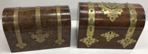 A 19th Century burr walnut brass bound dome top stationery box,