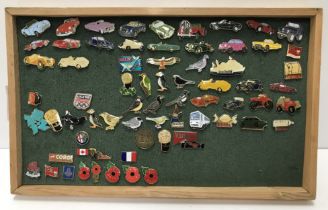 A large collection of enamel pin badges to include vintage Butlins pins from the mid 60s and