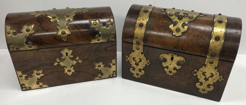 A Victorian walnut brass mounted dome topped jewellery box,