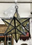A 19th Century pale amber glass and leaded starburst hall lantern of typical form,