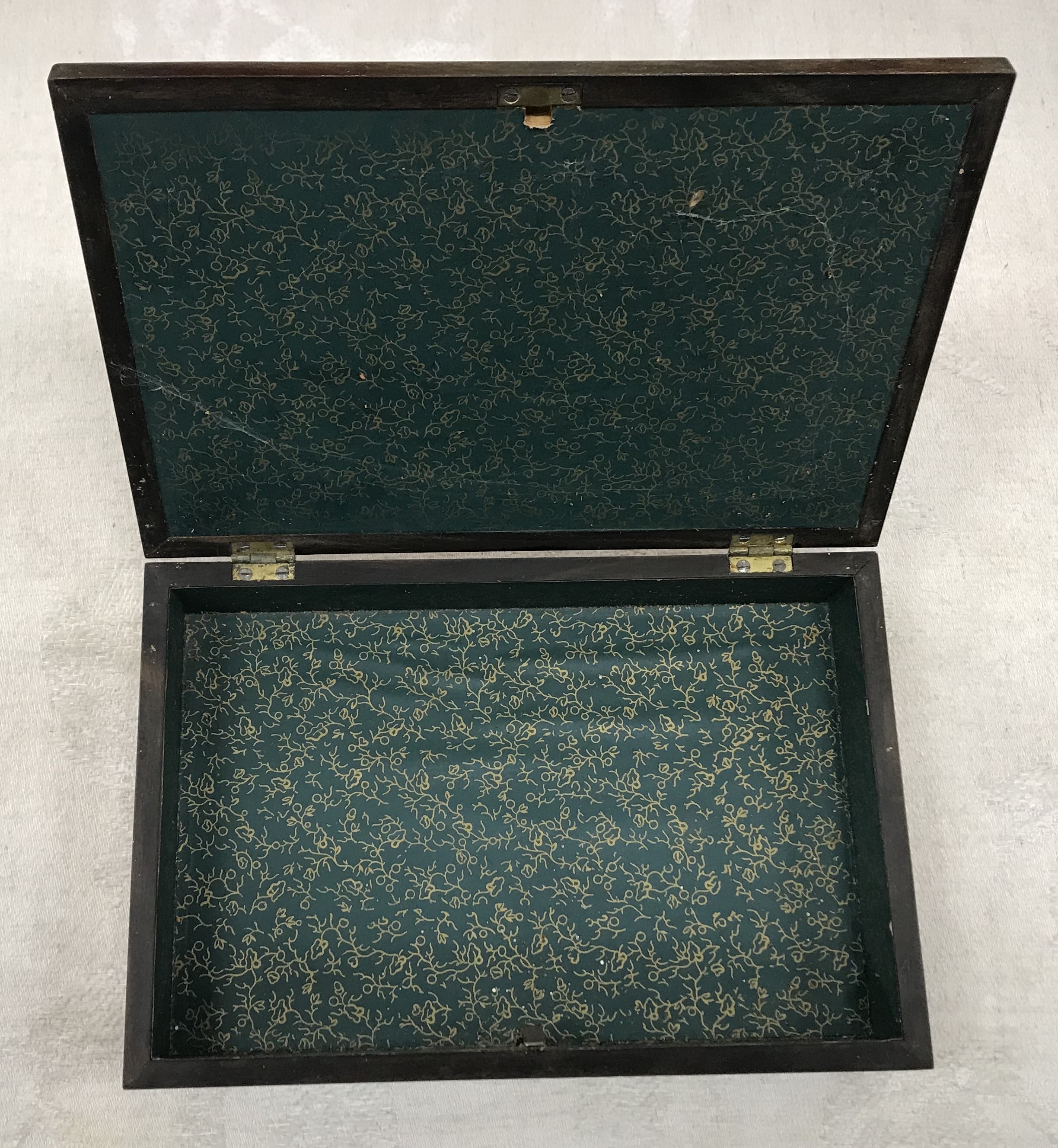 A rectangular Tunbridge ware box with floral spray decoration bearing label to the underside - Image 3 of 3