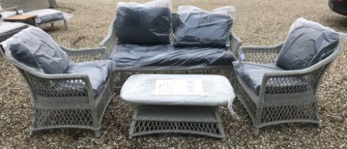 A Bramblecrest dove grey braid woven garden furniture set comprising two seat sofa, two tub chairs,