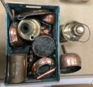 A collection of various 19th Century and later copper wares to include three kettles, two pans,