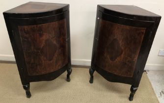 A pair of 19th Century Maltese walnut and inlaid bow fronted corner cupboards,