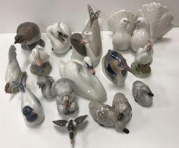 A collection of Royal Copenhagen bird figures comprising a gull No'd 429 and 186 to base,