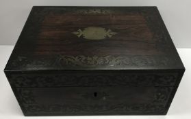 A 19th Century rosewood and brass inlaid jewellery box,