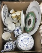 A collection of various china wares to include Royal Copenhagen onion pattern tea service