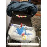 A Silver Cross coach built doll's pram in grey and burgundy with shopping tray, bag,