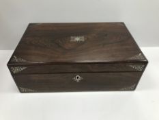 A Victorian rosewood and mother of pearl inlaid writing slope,