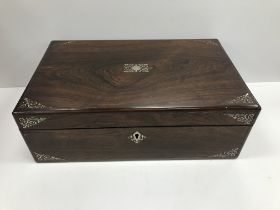 A Victorian rosewood and mother of pearl inlaid writing slope,