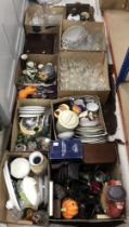 Six boxes of sundry china and miscellaneous wares to include a Celtic pottery "Phoenix" pattern