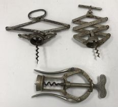 A collection of three 19th Century corkscrews including a James Heeley & Sons Ltd A1 double lever