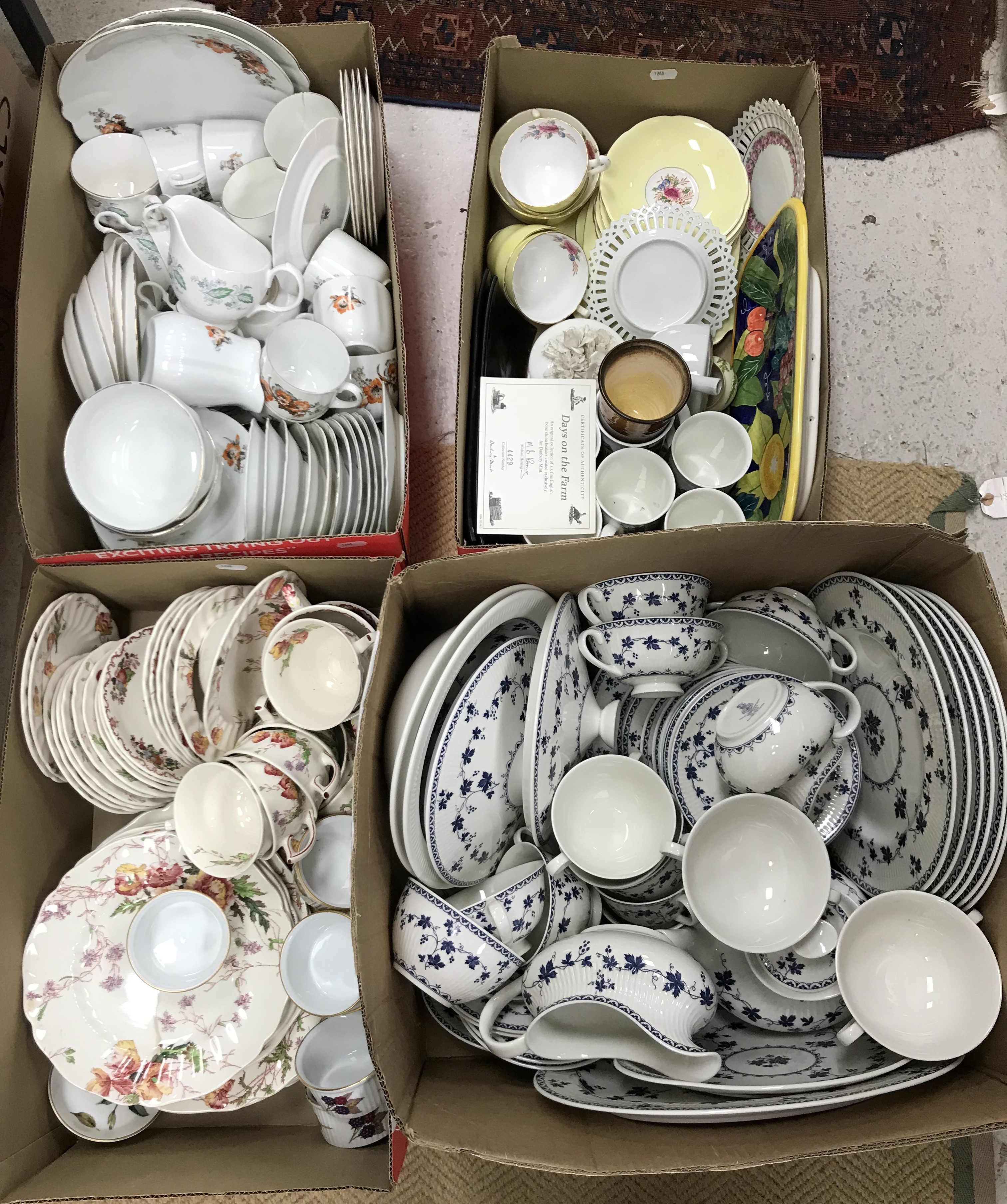 A box containing a large collection of Royal Doulton "York Town" dinner wares to include tureens,