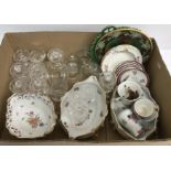 Three boxes of assorted decorative china and glassware, etc.