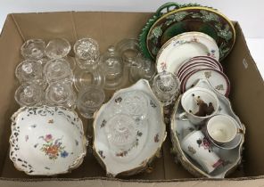 Three boxes of assorted decorative china and glassware, etc.