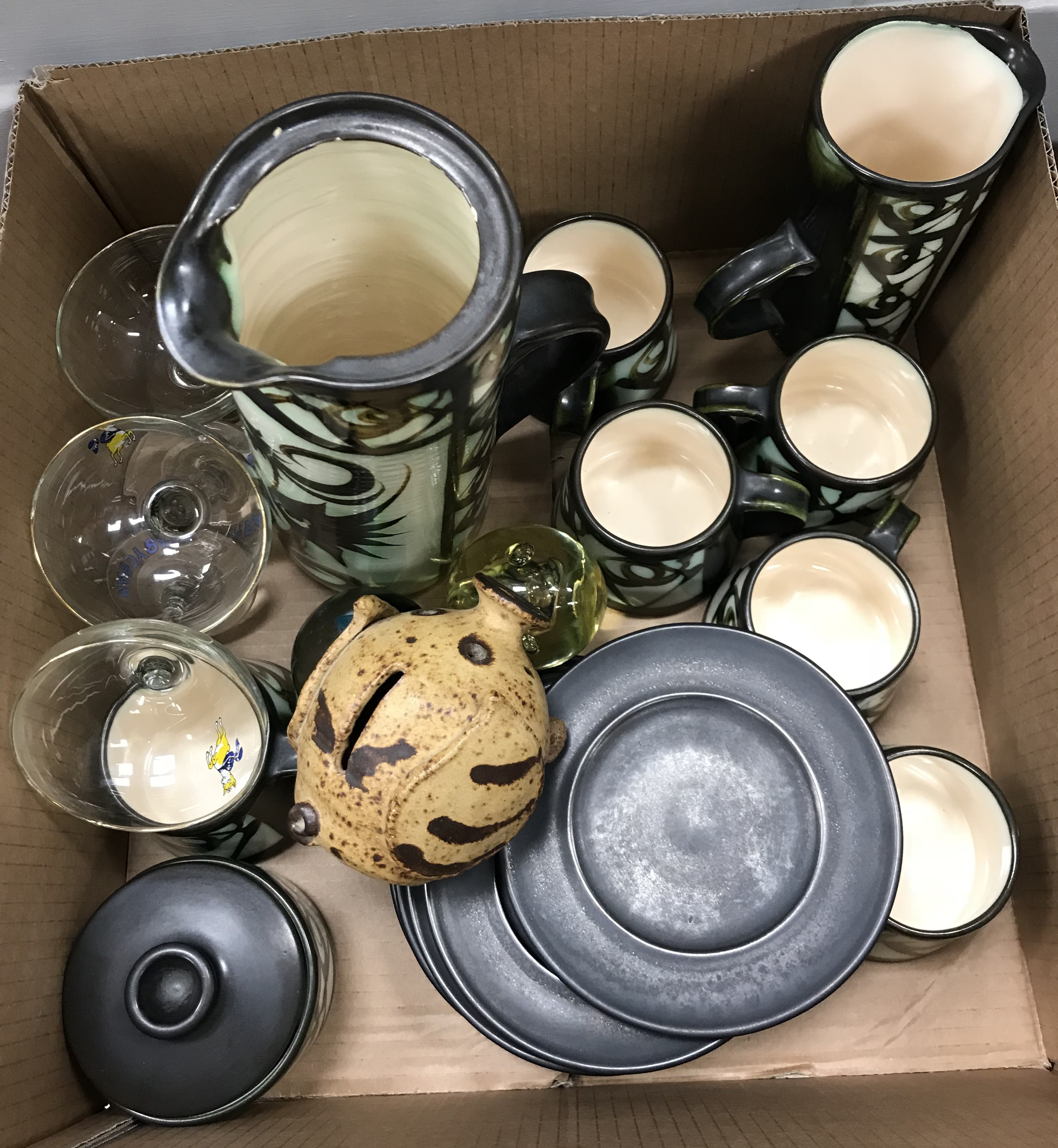 Six boxes of sundry china and miscellaneous wares to include a Celtic pottery "Phoenix" pattern - Image 8 of 12