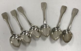 A set of six George IV silver fiddle pattern dessert spoons (by William Bateman 1,