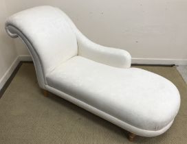 A modern upholstered scroll end chaise longue in the Victorian style,