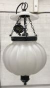 A pair of modern glass hanging lights of gourd form, 43 cm high,