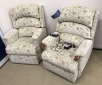 An HSL floral upholstered electric recliner armchair and a matching wing back scroll arm chair (2)