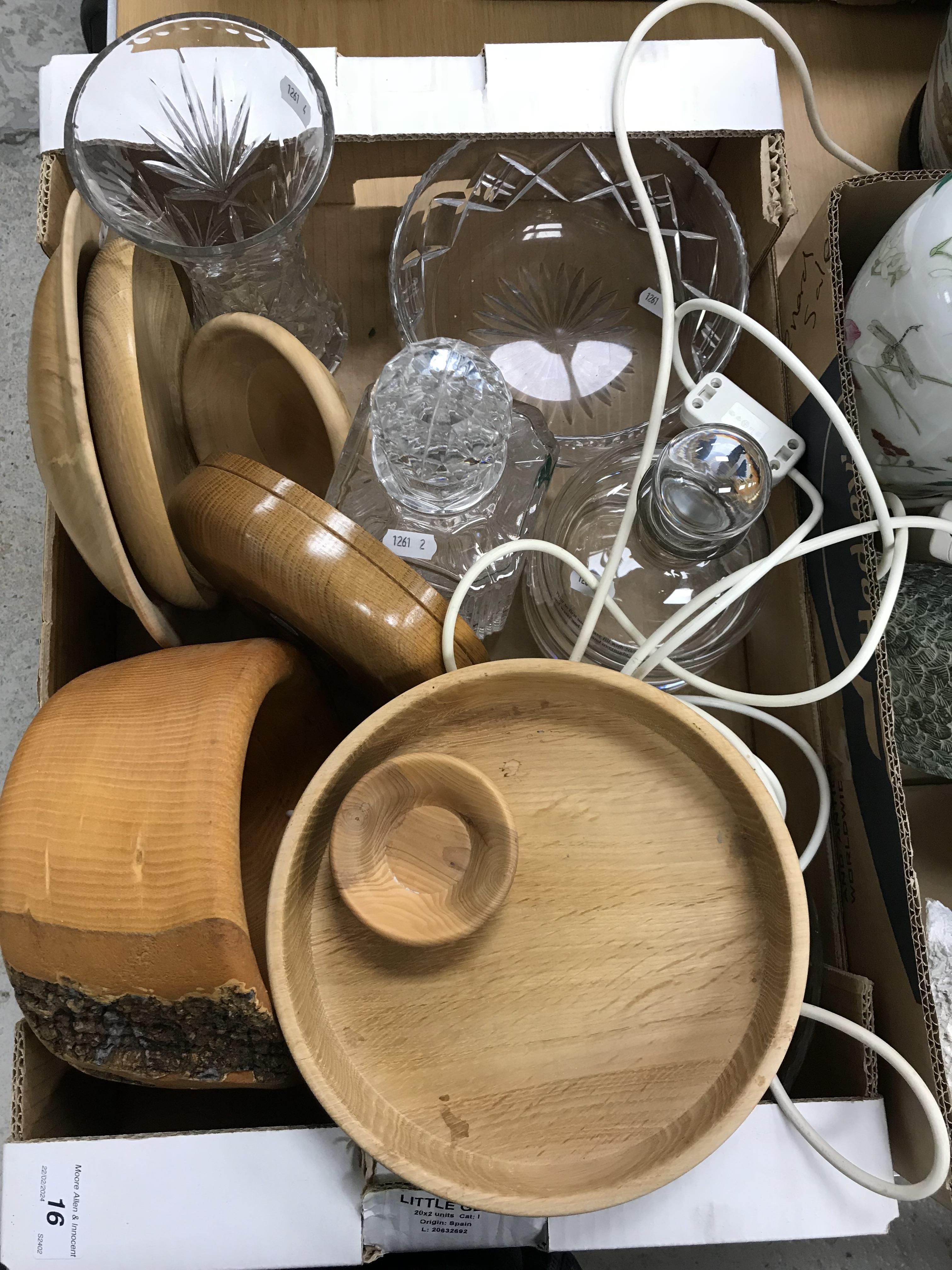 Two boxes of sundry items to include a pair of decanters, three cut glass fruit bowls, - Image 2 of 4